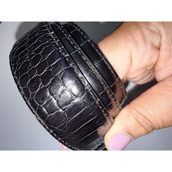 Brighton STARDUST Leather Belt  Size 32 M/L Croc Embossed Black Silver Rhineston main image 7